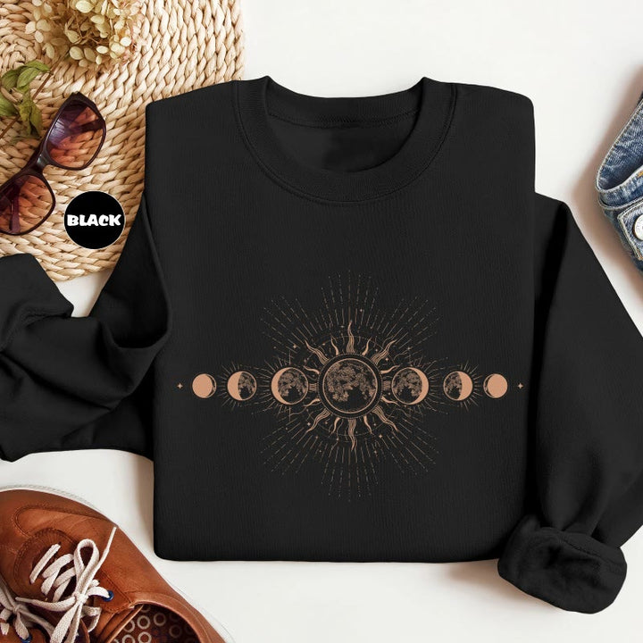 Celestial Moon Phase Fleece Long Sleeve Sweatshirt Crewneck Sweatshirt Pullover