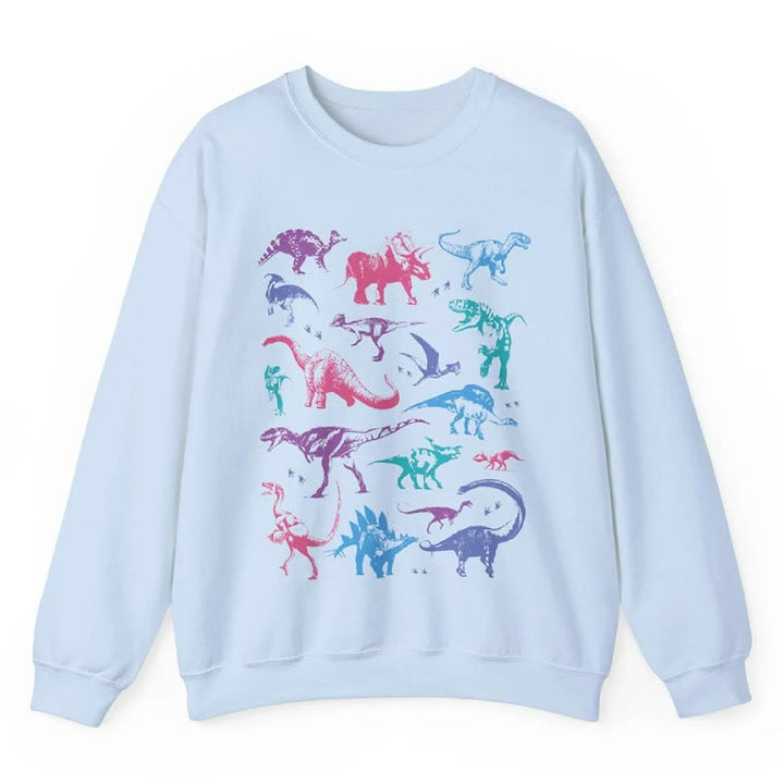 Pastel Dinosaurs Fleece Long Sleeve Sweatshirt Crewneck Sweatshirt Pullover