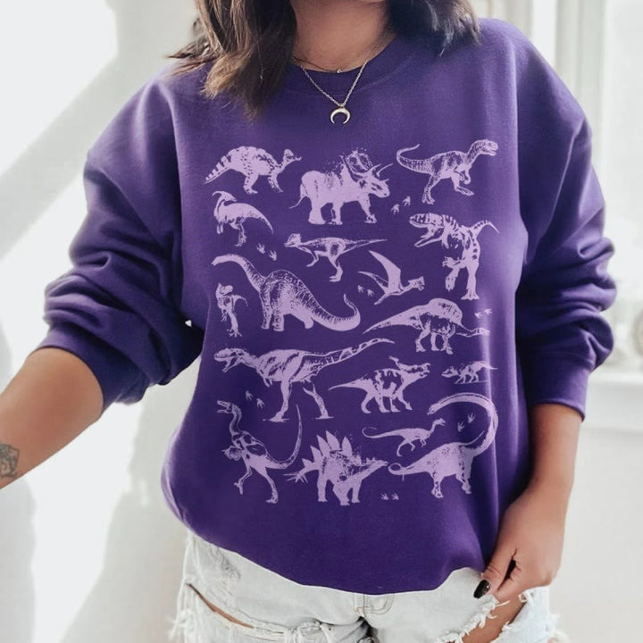 Pastel Dinosaurs Fleece Long Sleeve Sweatshirt Crewneck Sweatshirt Pullover