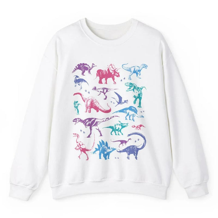 Pastel Dinosaurs Fleece Long Sleeve Sweatshirt Crewneck Sweatshirt Pullover