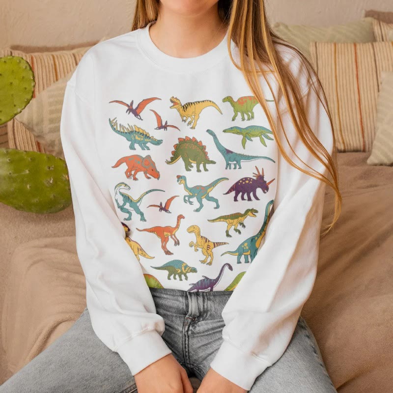 Dinosaurs 90s Pastel Fleece Long Sleeve Sweatshirt Crewneck Sweatshirt Pullover