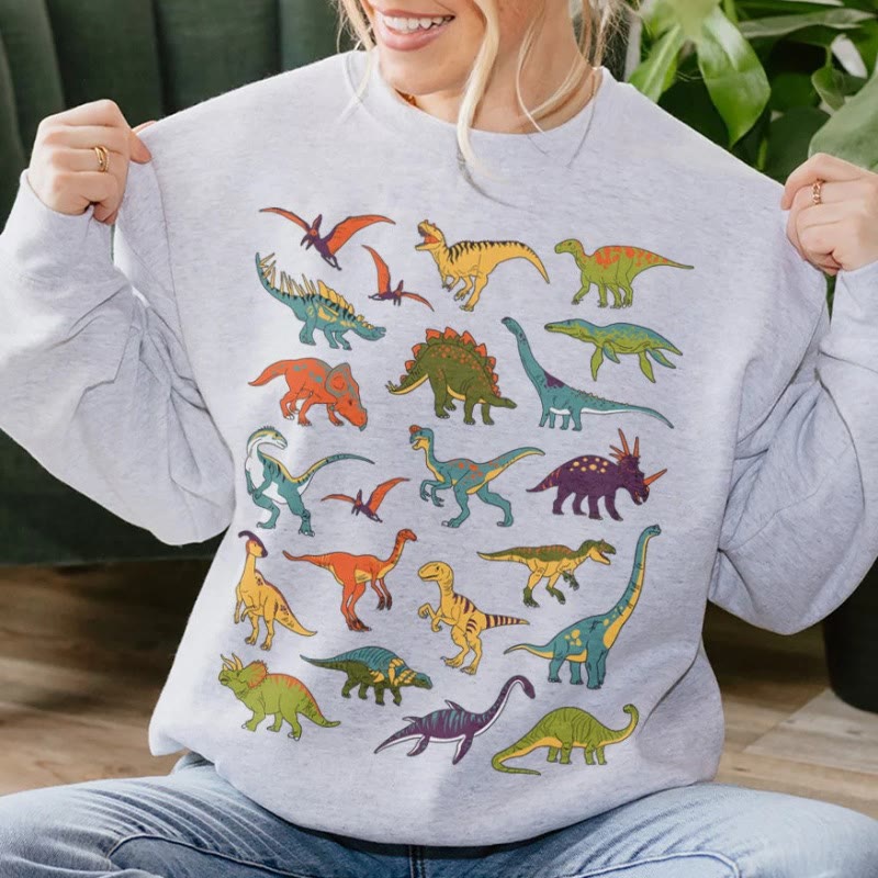 Dinosaurs 90s Pastel Fleece Long Sleeve Sweatshirt Crewneck Sweatshirt Pullover