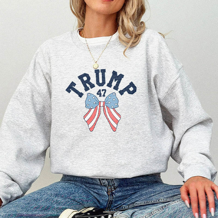 Cute Patriotic Bows Fleece Long Sleeve Sweatshirt Crewneck Sweatshirt Pullover