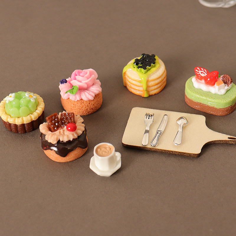 Miniatures Cake Coffee Tray Set Artificial Mini Food Set For Dollhouse