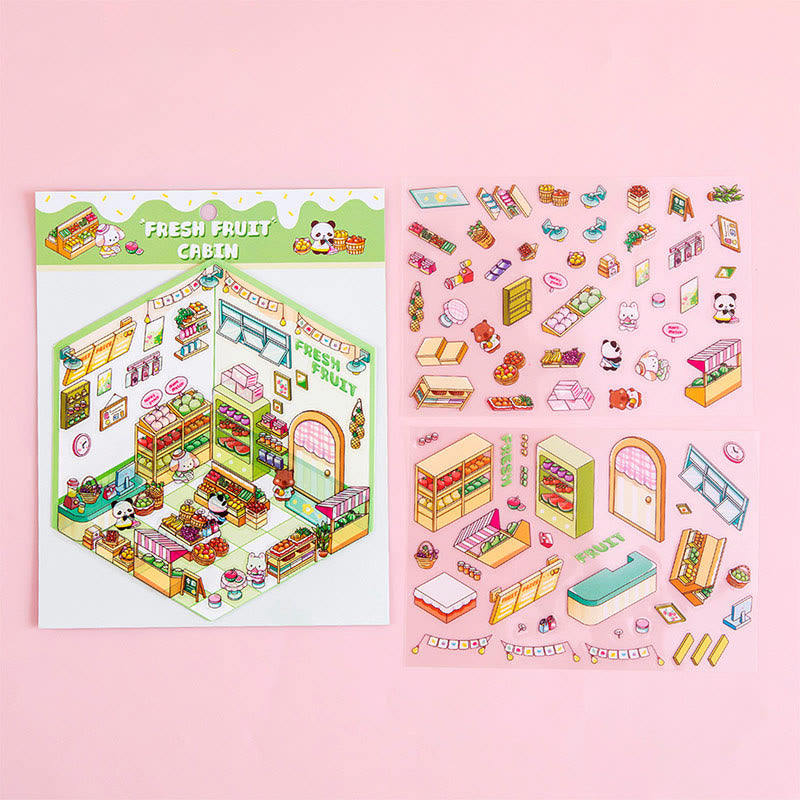 Cartoon House Series Stickers Relief 3D Journaling Stickers