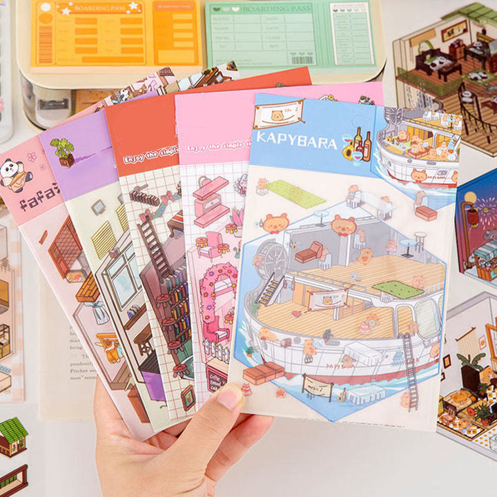 Cartoon Miniature Scene Series Stickers Relief 3D Journaling Stickers