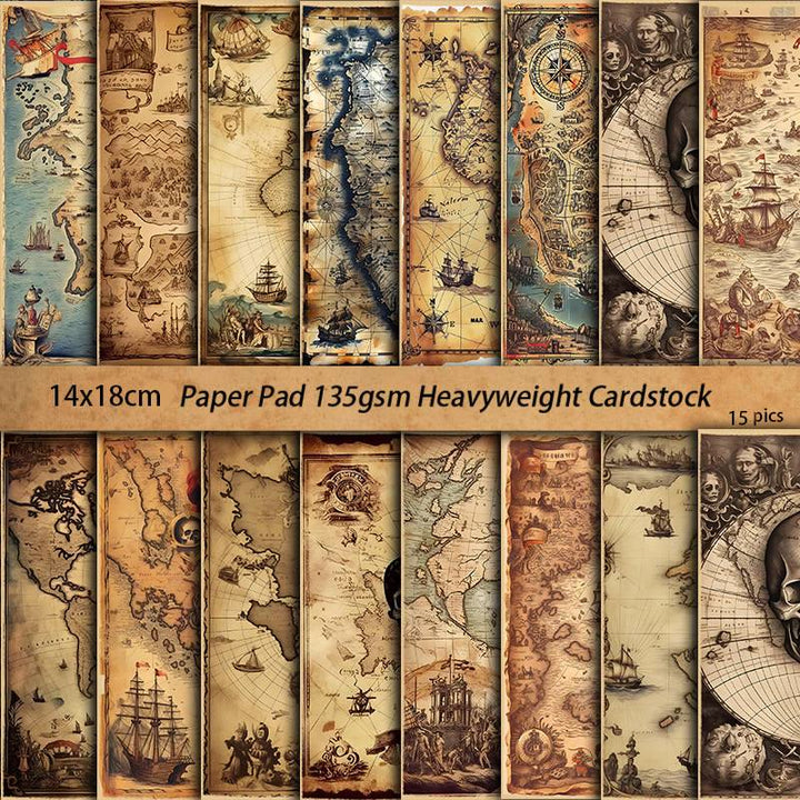 15pcs Map Of That Time Paper Set Decorative Scrapbook Journaling Backing Paper