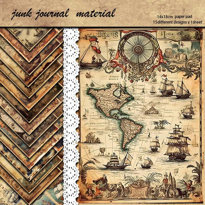 15pcs Map Of That Time Paper Set Decorative Scrapbook Journaling Backing Paper