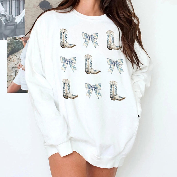 Coquette Cowgirl Crewneck Sweatshirt Pullover Womens Long Sleeve Fleeced Sweatshirt