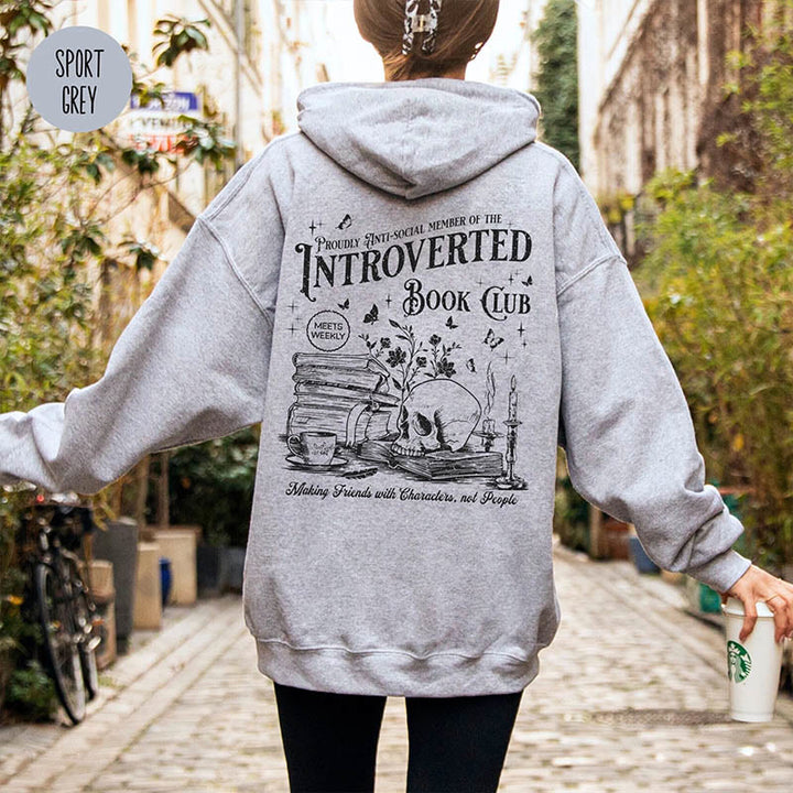 Bookish Skeleton Crewneck Hoodie Pullover Long Sleeve Fleeced Hoodied Sweatshirt