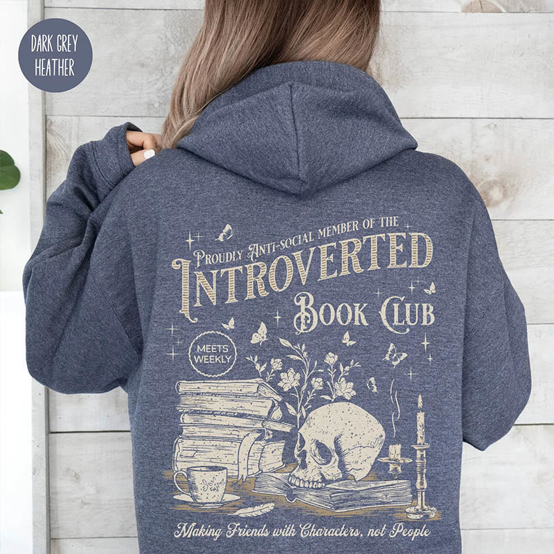 Bookish Skeleton Crewneck Hoodie Pullover Long Sleeve Fleeced Hoodied Sweatshirt