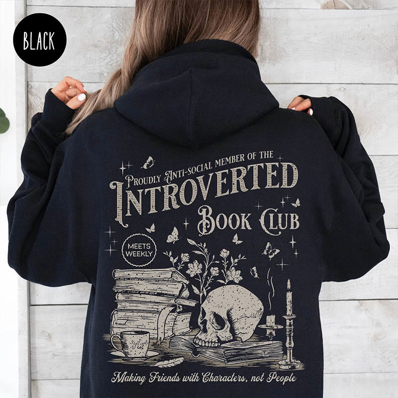 Bookish Skeleton Crewneck Hoodie Pullover Long Sleeve Fleeced Hoodied Sweatshirt