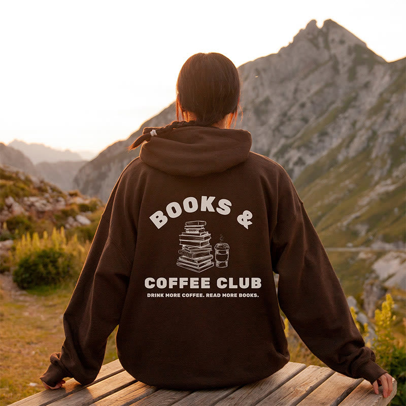 Books And Coffee Club Crewneck Hoodie Pullover Long Sleeve Hoodied Sweatshirt