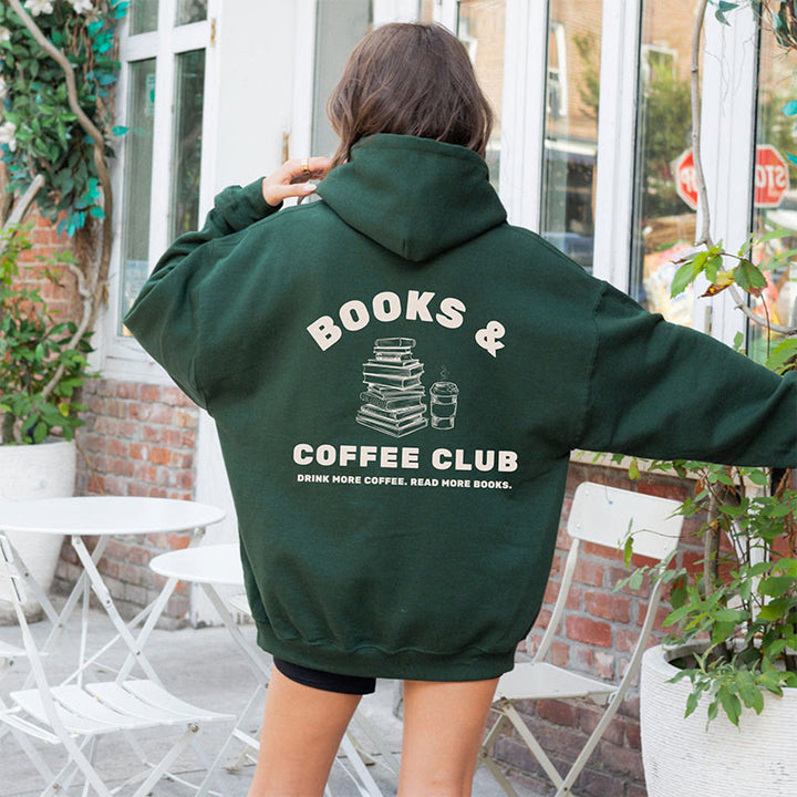 Books And Coffee Club Crewneck Hoodie Pullover Long Sleeve Hoodied Sweatshirt