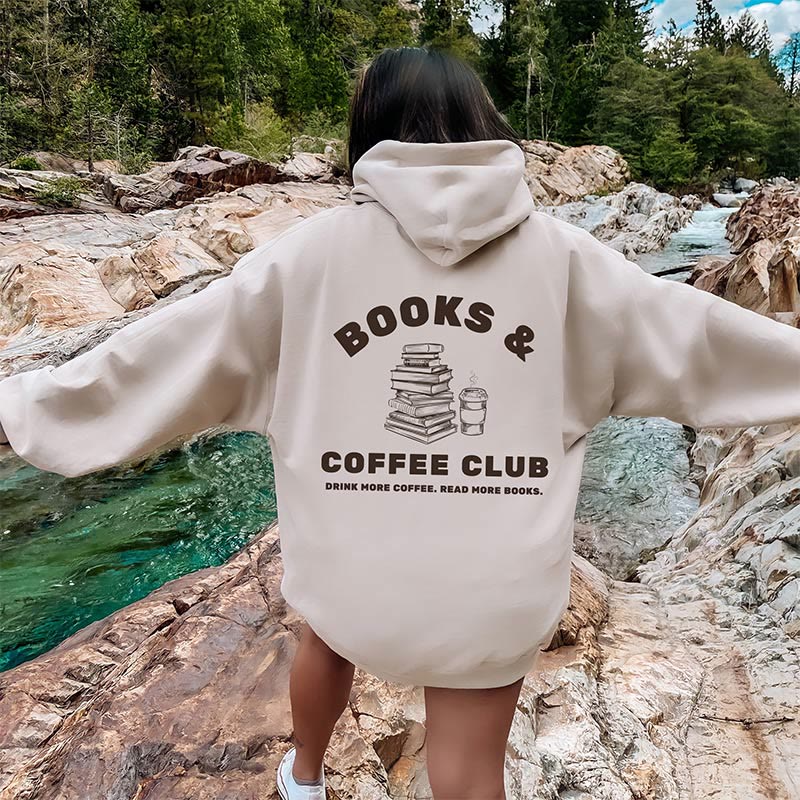 Books And Coffee Club Crewneck Hoodie Pullover Long Sleeve Hoodied Sweatshirt