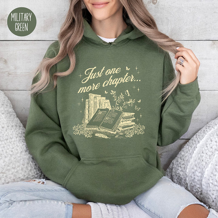 One More Chapter Crewneck Hoodie Pullover Floral Bookworm Fleeced Hoodied Sweatshirt