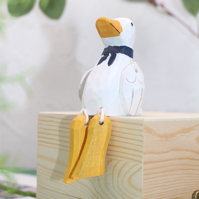 Hanging Duck Ornament Carved Wooden Sculpture Desktop Deocr For Gift