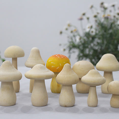 Forest Mushroom Carved Wooden Sculpture Desktop Deocr For Gift