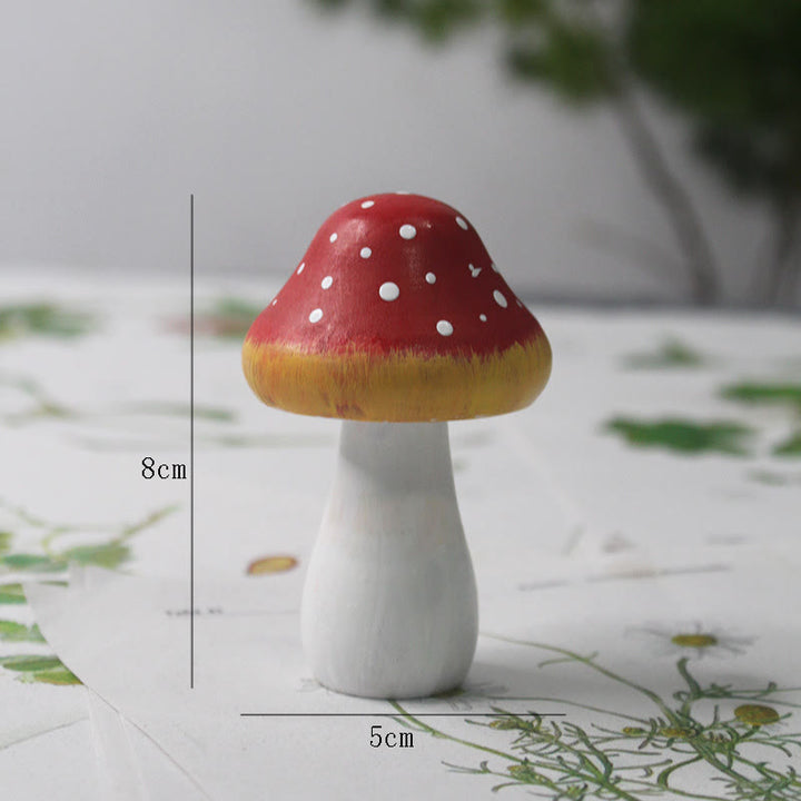 Forest Mushroom Carved Wooden Sculpture Desktop Deocr For Gift