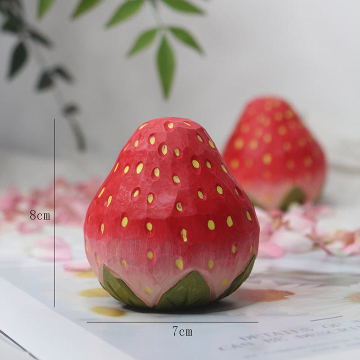 Strawberry And Apple Carved Wooden Sculpture Desktop Deocr For Gift