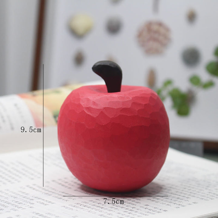 Strawberry And Apple Carved Wooden Sculpture Desktop Deocr For Gift