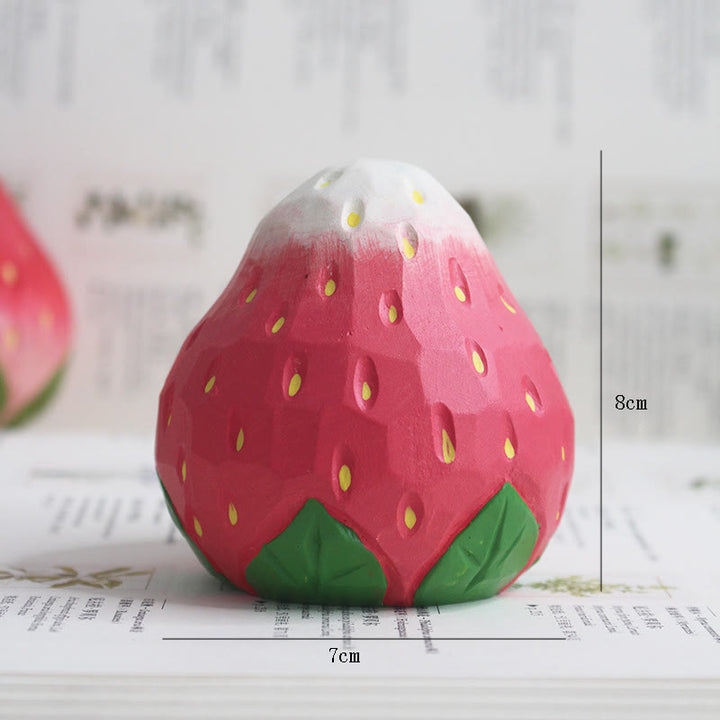 Strawberry And Apple Carved Wooden Sculpture Desktop Deocr For Gift