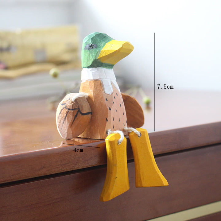 Green Duck Carved Wooden Sculpture Desktop Deocr For Gift