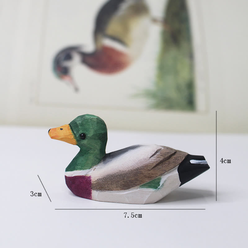 Green Duck Carved Wooden Sculpture Desktop Deocr For Gift