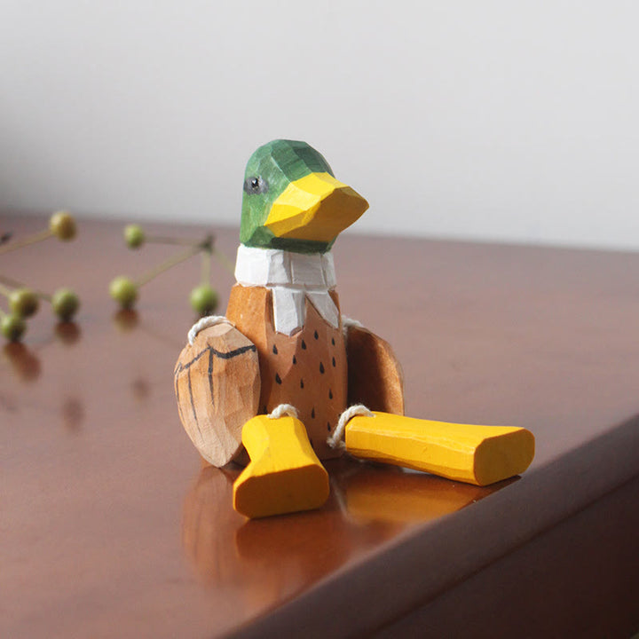 Green Duck Carved Wooden Sculpture Desktop Deocr For Gift