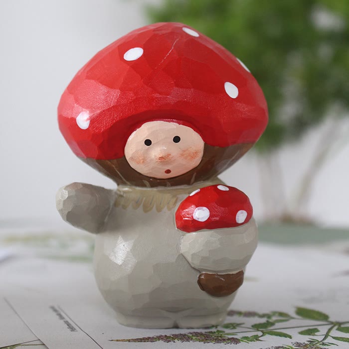 Mushroom Man Carved Wooden Sculpture Desktop Deocr For Gift