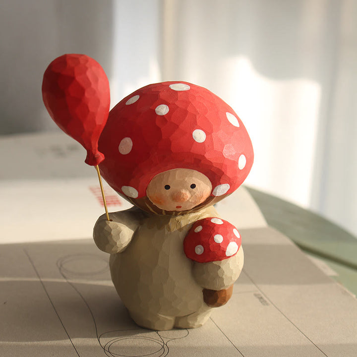 Mushroom Man Carved Wooden Sculpture Desktop Deocr For Gift