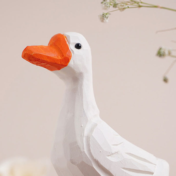 White Goose Carved Wooden Sculpture Desktop Deocr For Gift