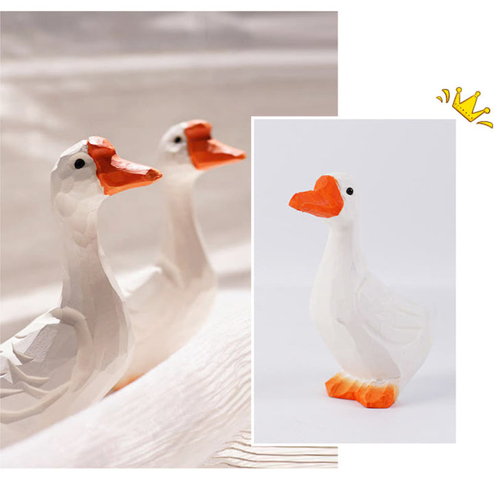 White Goose Carved Wooden Sculpture Desktop Deocr For Gift