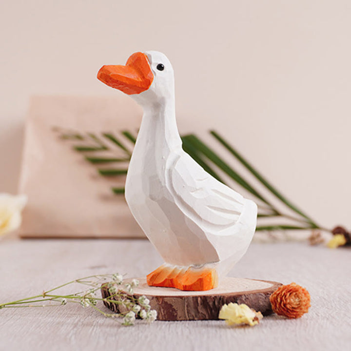 White Goose Carved Wooden Sculpture Desktop Deocr For Gift