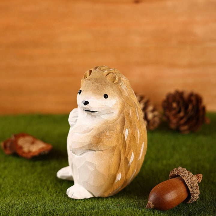 Little Hedgehog Carved Wooden Sculpture Desktop Deocr For Gift