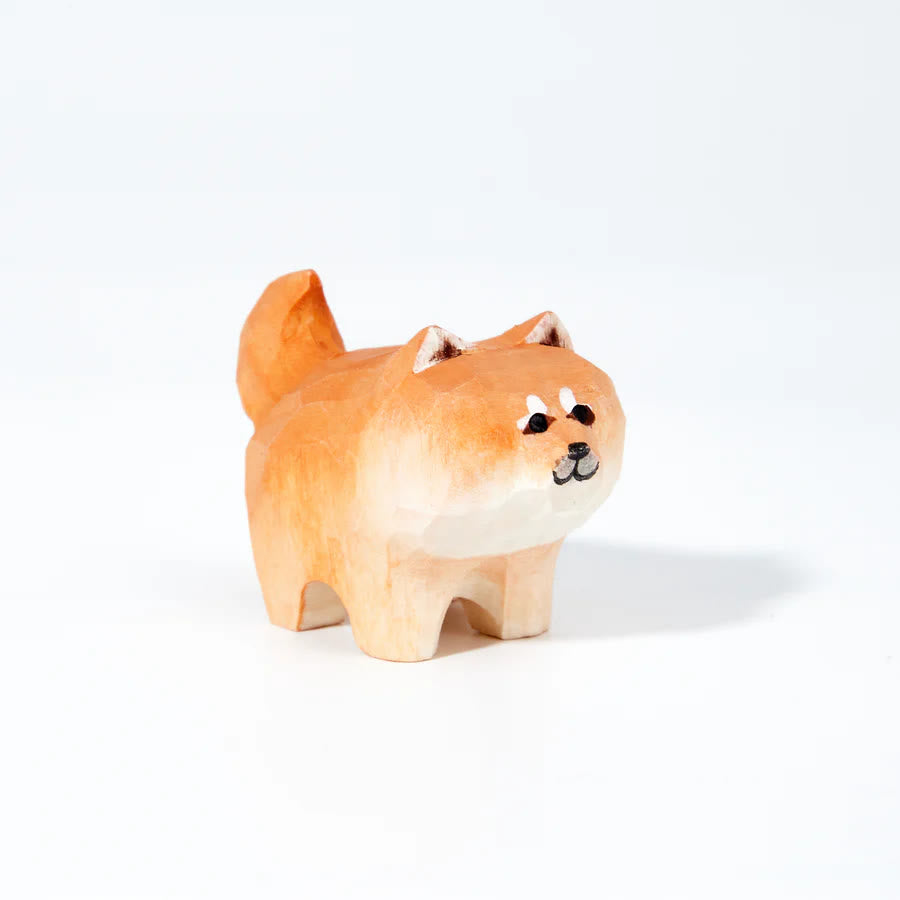 Shiba Inu Carved Wooden Sculpture Desktop Deocr For Gift