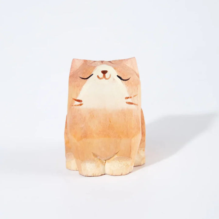 A Proud Cat Carved Wooden Sculpture Desktop Deocr For Gift