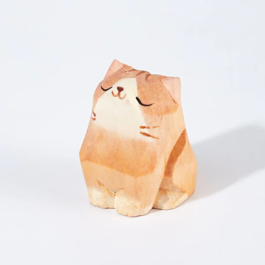 A Proud Cat Carved Wooden Sculpture Desktop Deocr For Gift