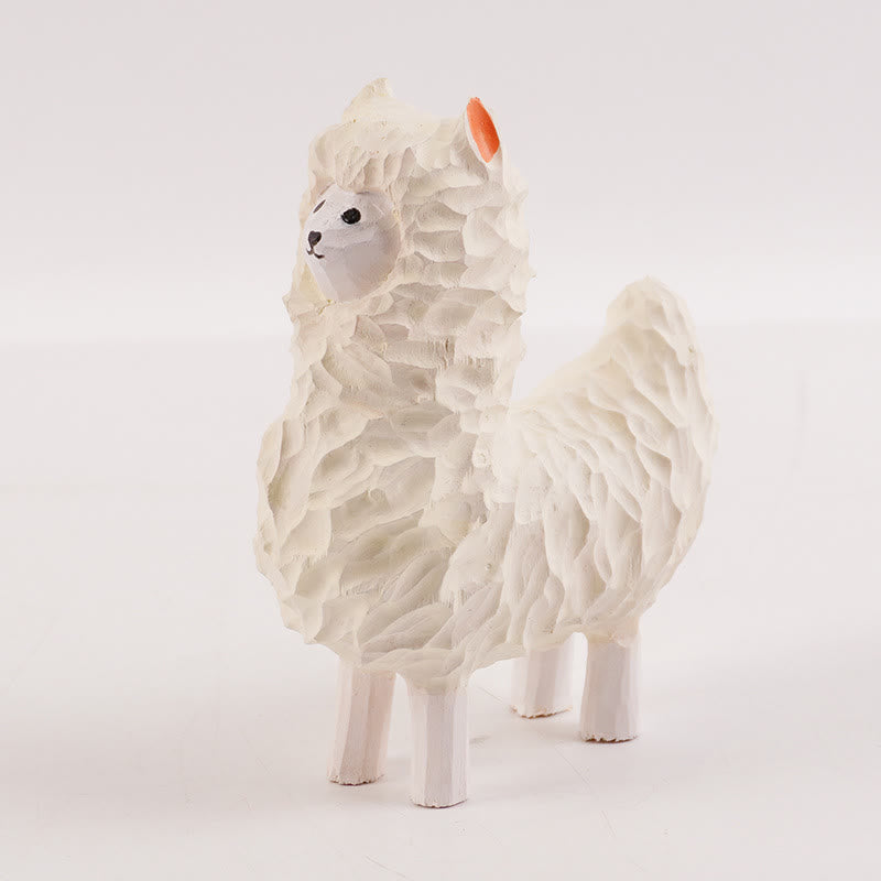 Little Alpaca Carved Wooden Sculpture Desktop Deocr For Gift