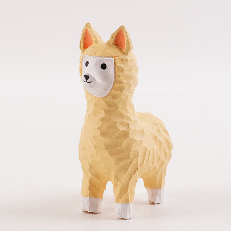 Little Alpaca Carved Wooden Sculpture Desktop Deocr For Gift