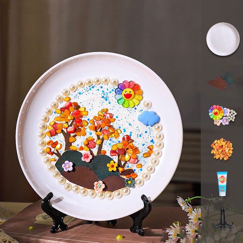 DIY Texture Painting Material Kit Round Plate Picture Souvenir Gift