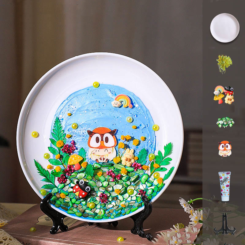 DIY Texture Painting Material Kit Round Plate Picture Souvenir Gift