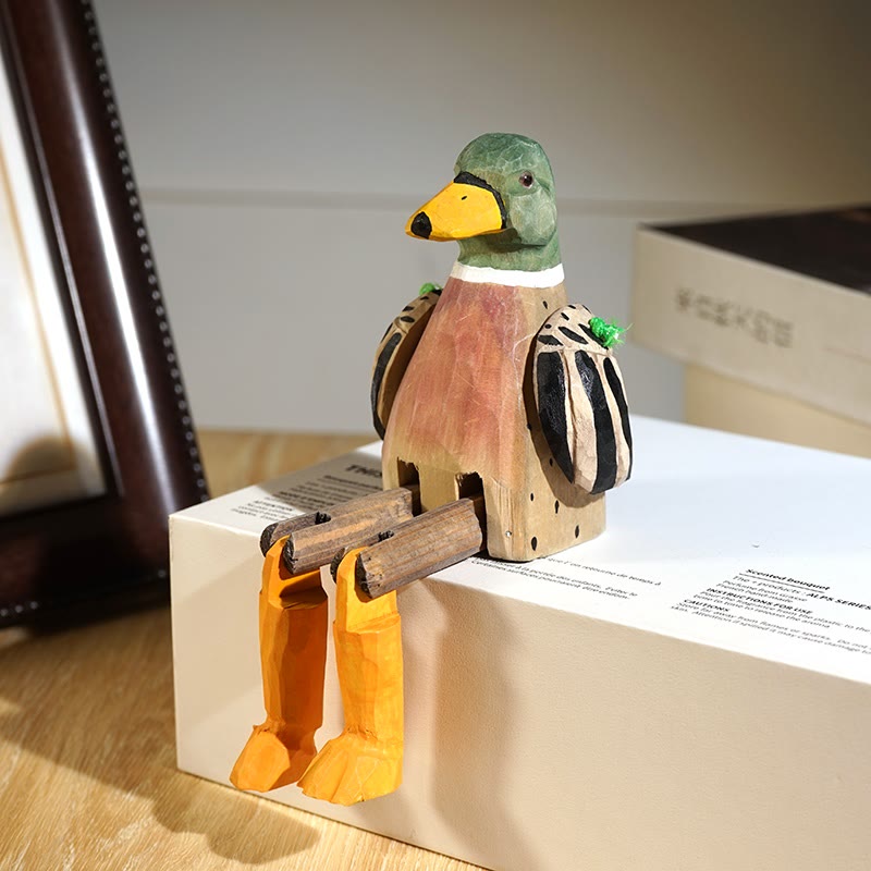 Duck With Hanging Leg Carved Wooden Sculpture Desktop Deocr For Gift