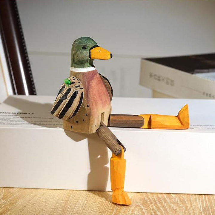 Duck With Hanging Leg Carved Wooden Sculpture Desktop Deocr For Gift