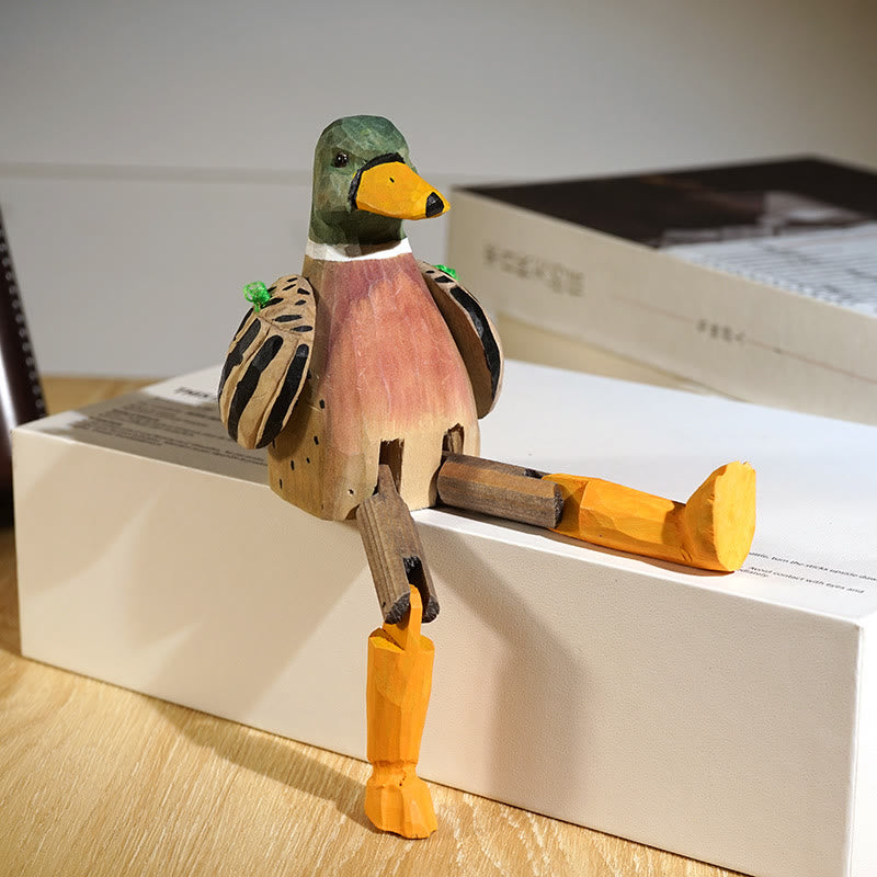 Duck With Hanging Leg Carved Wooden Sculpture Desktop Deocr For Gift