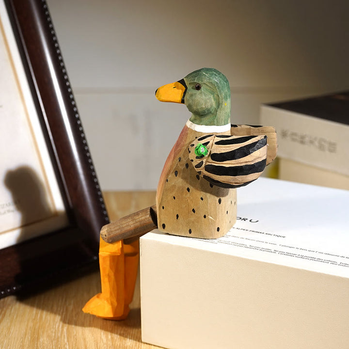 Duck With Hanging Leg Carved Wooden Sculpture Desktop Deocr For Gift