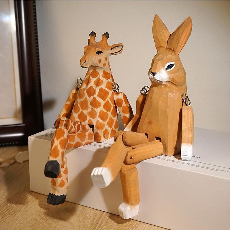 Cute Giraffe Carved Wooden Sculpture Desktop Deocr For Gift