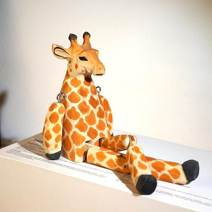 Cute Giraffe Carved Wooden Sculpture Desktop Deocr For Gift