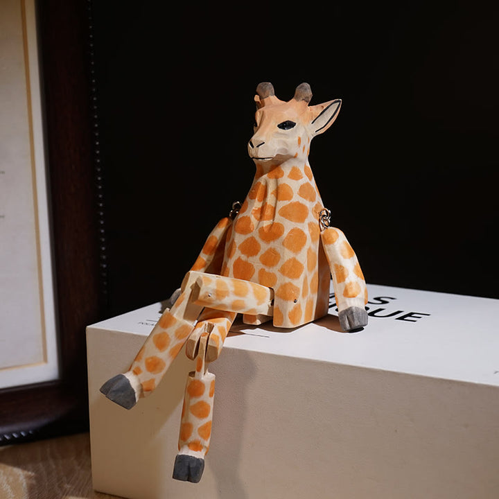 Cute Giraffe Carved Wooden Sculpture Desktop Deocr For Gift