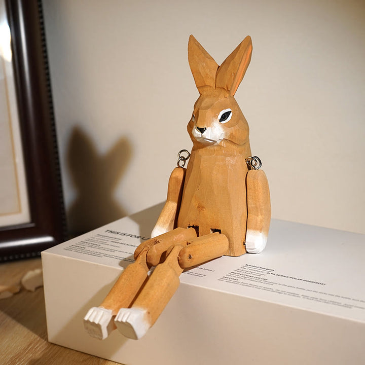 Long Leg Rabbit Carved Wooden Sculpture Desktop Deocr For Gift